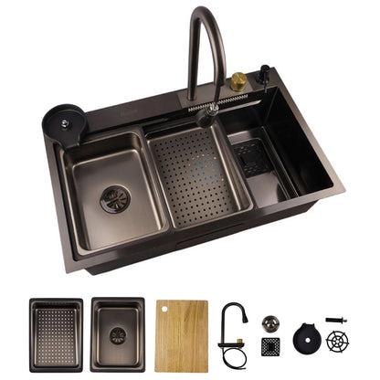 Tarja de Cocina Maxims Kit Fregadero de Cascada Acero Inoxidable con Accesorios