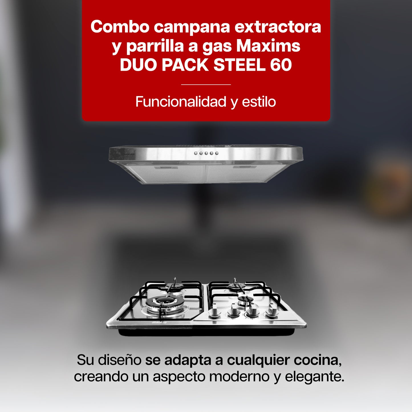 Combo Parrilla a Gas 4 Quemadores + Campana Extractora de Acero Inoxidable 60 cm