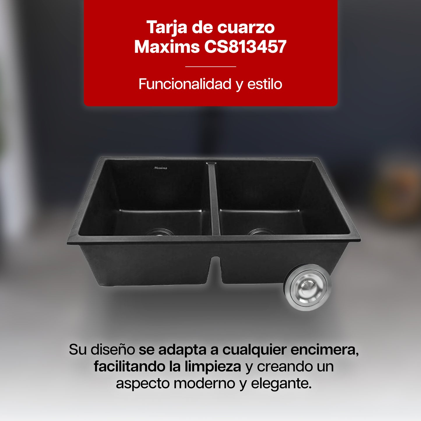 Tarja Fregadero Maxims 81x45 cm de Cuarzo Negro Mate Doble Tina