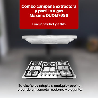 Combo Premium de Parrilla a Gas 5 Quemadores + Campana 80 cm de Acero Inoxidable