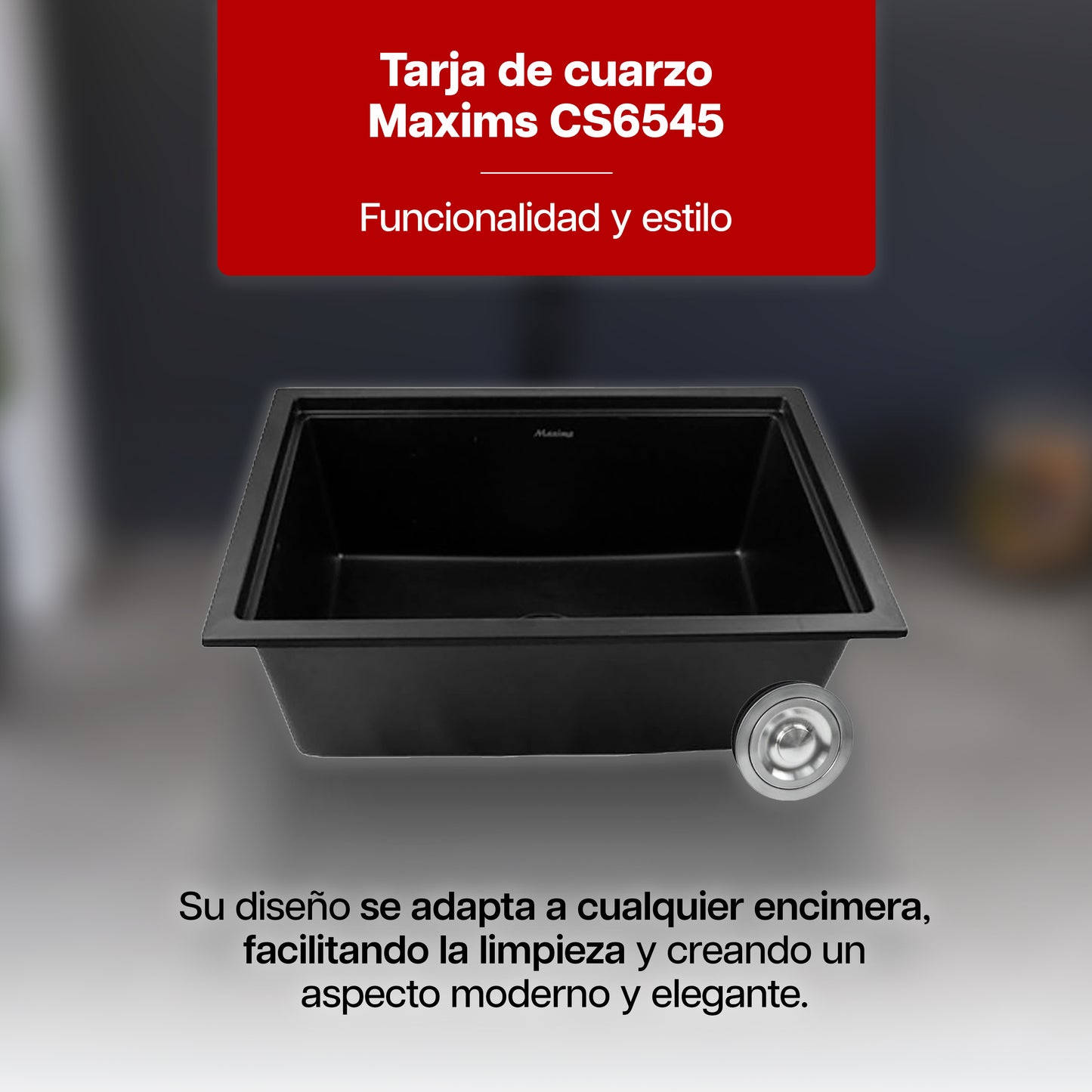 Tarja Fregadero Maxims 65x45 cm de Cuarzo Negro Mate