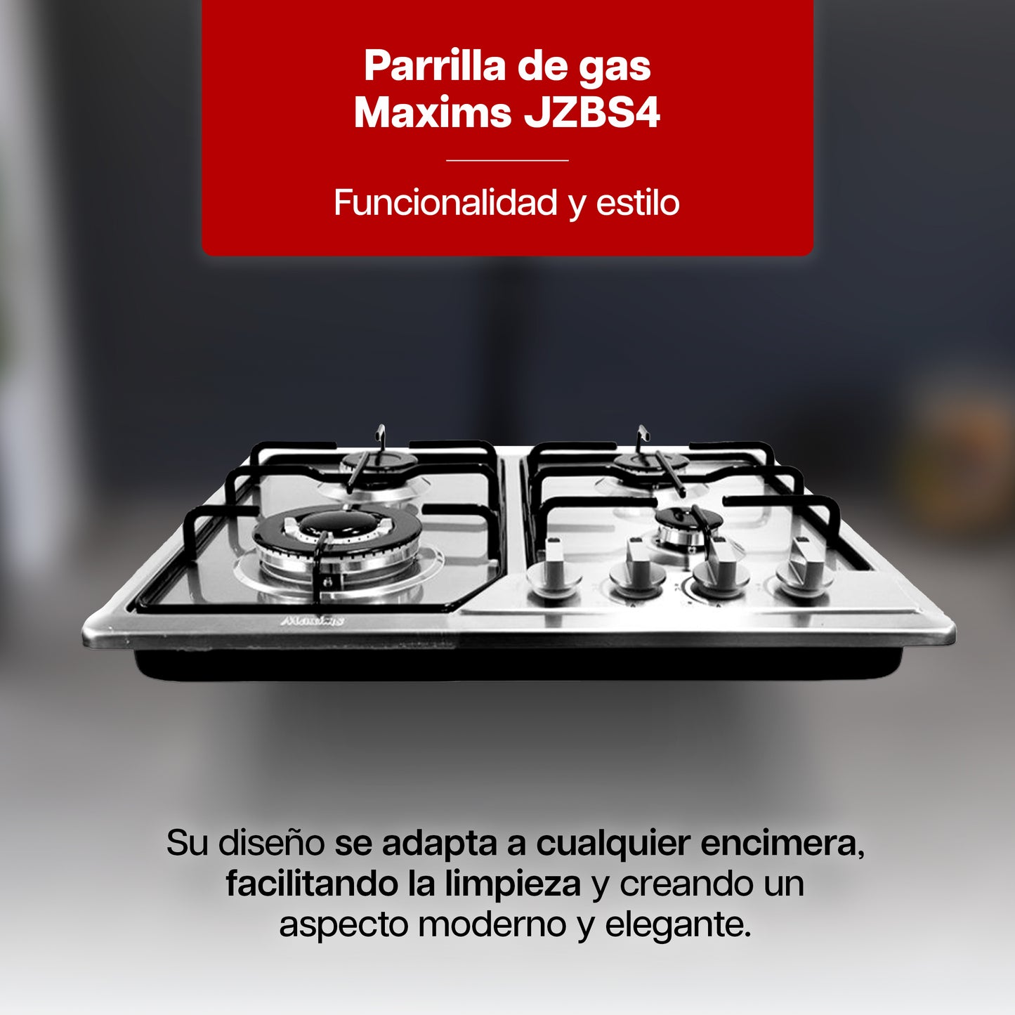 Parrilla a Gas 60 x 51 cm Empotrable Maxims Quemadores de Acero Inoxidable de 4 Quemadores de Alambron