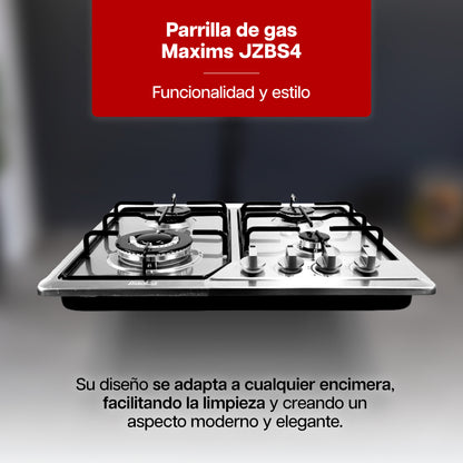 Parrilla a Gas 60 x 51 cm Empotrable Maxims Quemadores de Acero Inoxidable de 4 Quemadores de Alambron