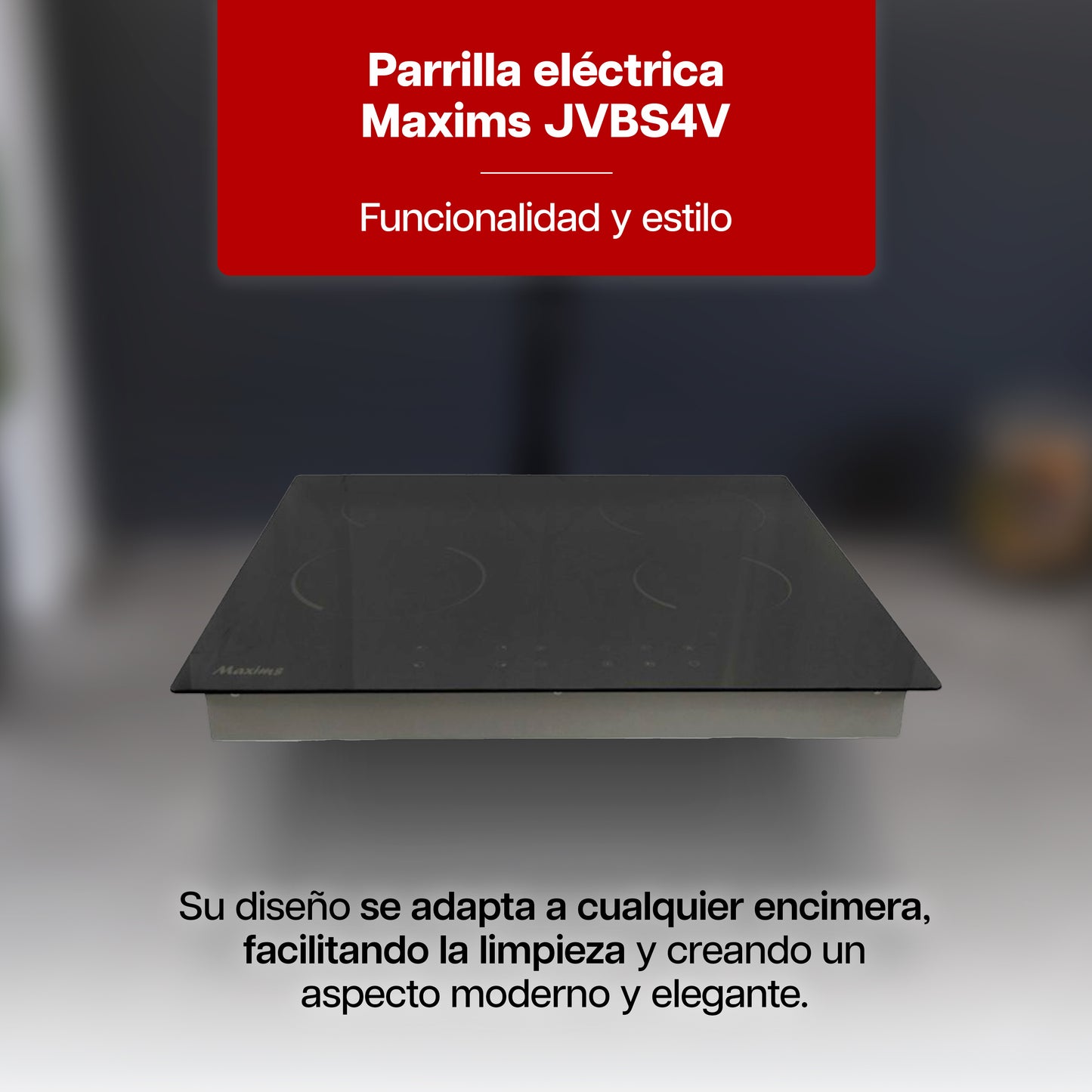 Parrilla Eléctrica 51 x 59 cm Maxims de Cristal Negro 4 Quemadores 120V