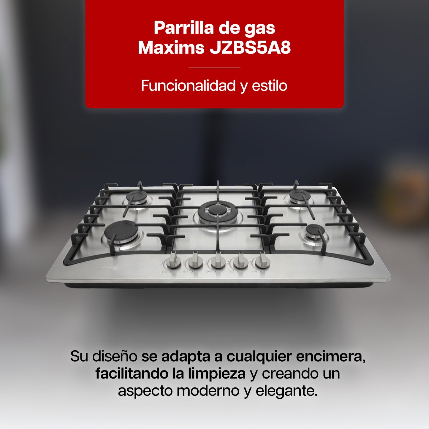 Parrilla Maxims 86 x 51 cm a Gas de Acero Inoxidable 5 Quemadores LP 120V