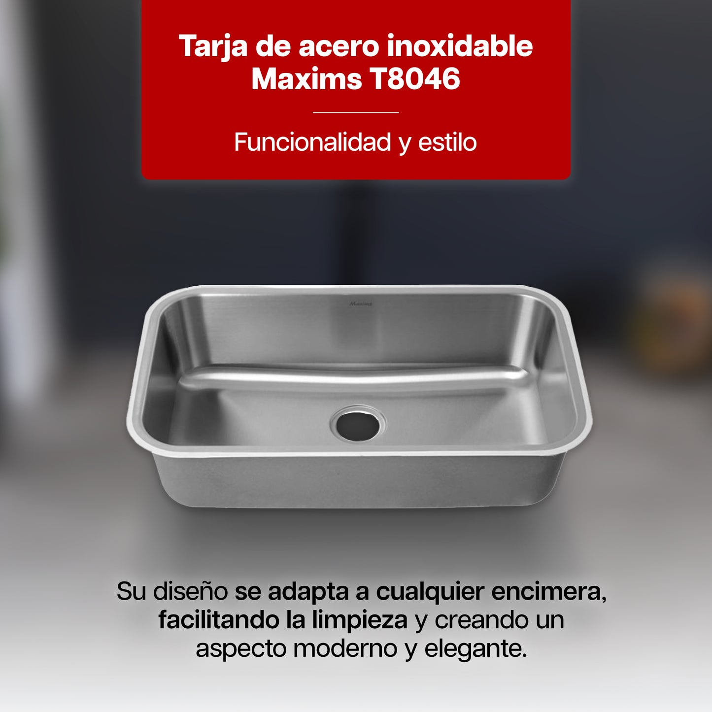 Tarja Fregadero Maxims 80x46 cm Acero Inoxidable  Cepillado