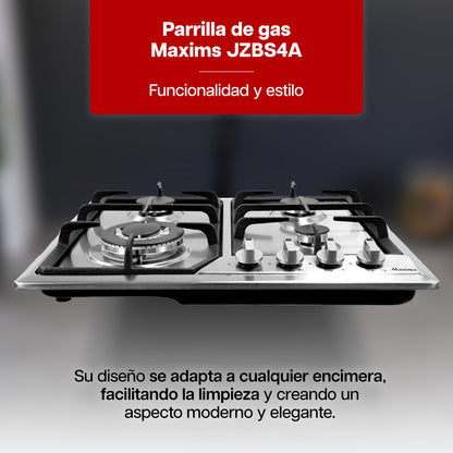Parrilla de Gas 59 x 51 cm Maxims de Acero Inoxidable 4 Quemadores 110V de Hierro