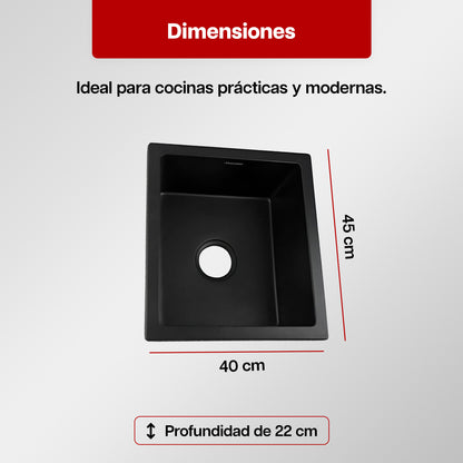 Tarja Fregadero Maxims 46x41 cm de Cuarzo Negro Mate