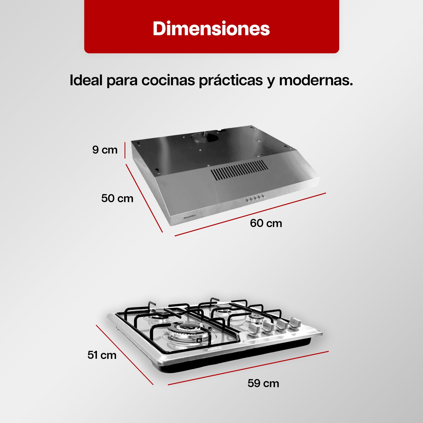 Combo Parrilla a Gas 4 Quemadores + Campana Extractora de Acero Inoxidable 60 cm