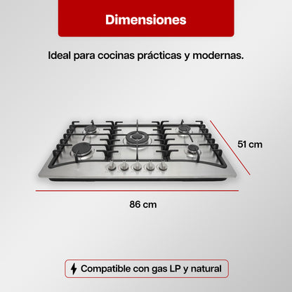 Parrilla Maxims 86 x 51 cm a Gas de Acero Inoxidable 5 Quemadores LP 120V