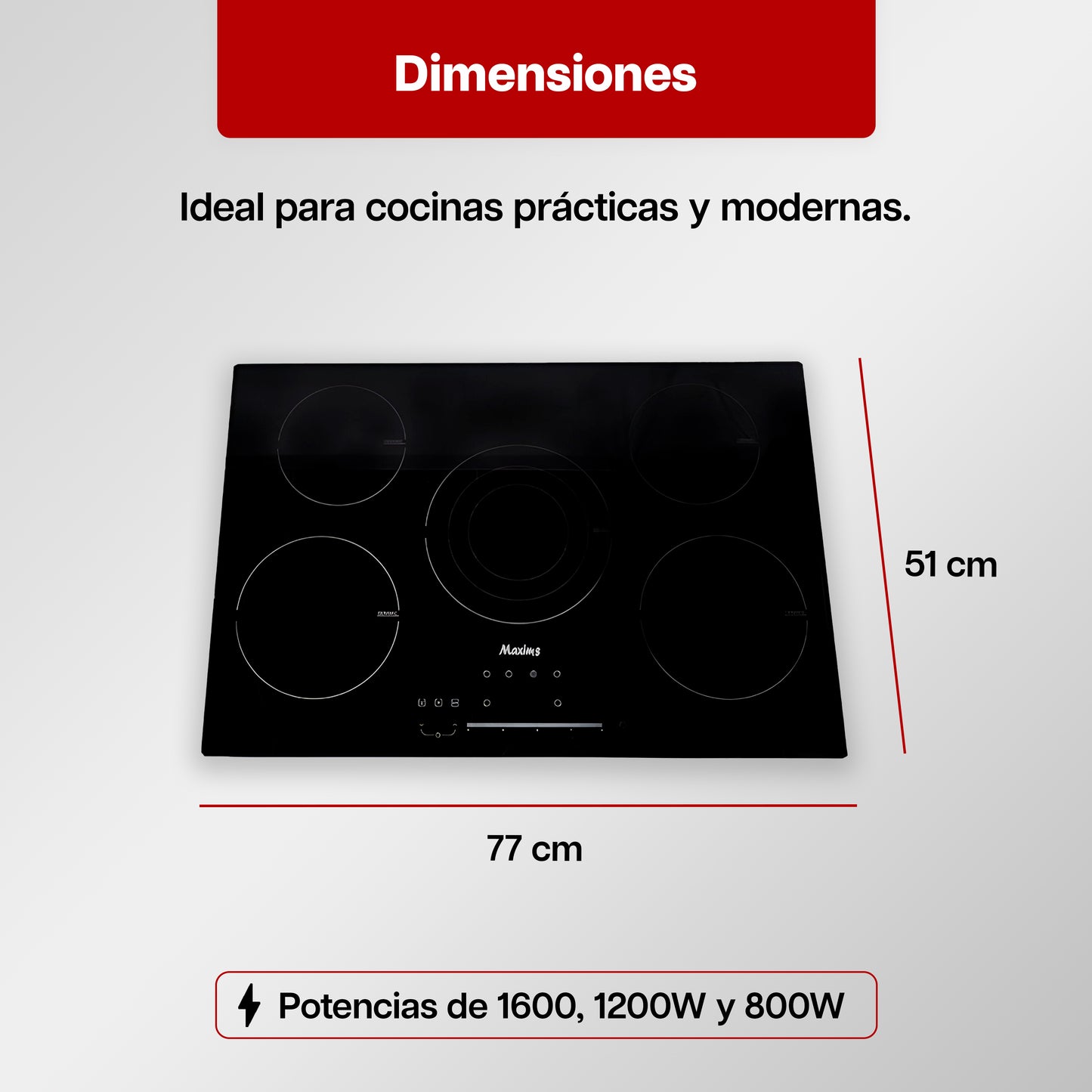 Parrilla Eléctrica 77 x 51 cm de 5 Quemadores Cristal Negro 120V