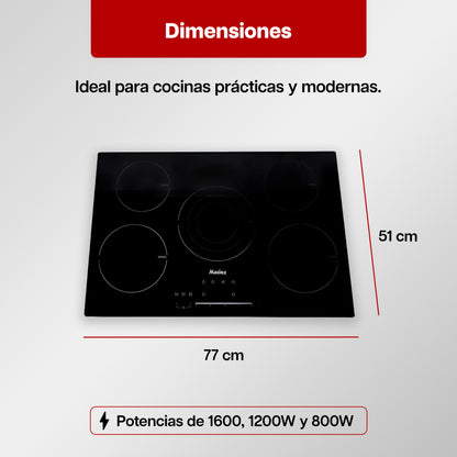 Parrilla Eléctrica 77 x 51 cm de 5 Quemadores Cristal Negro 120V