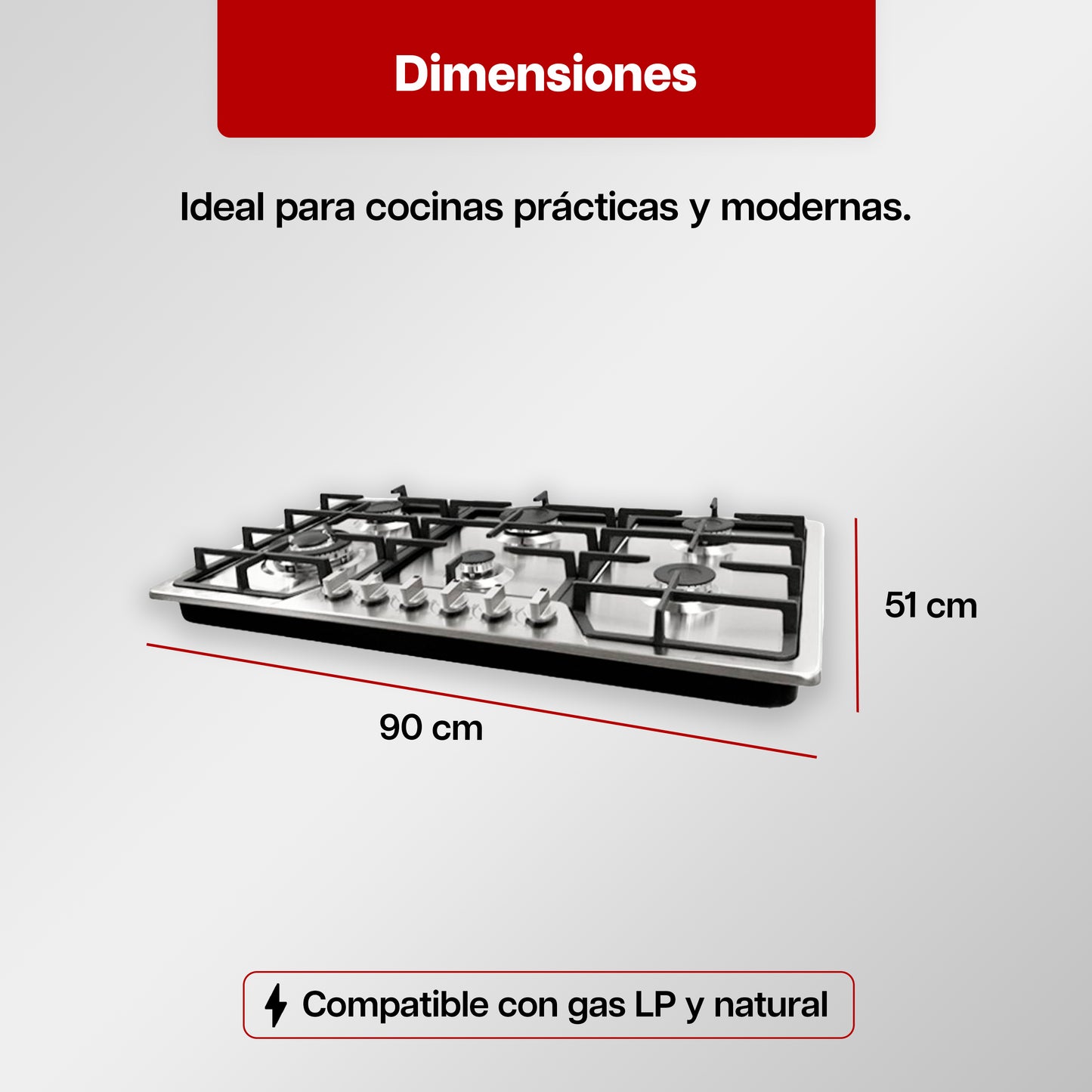 Parrilla Maxims a Gas 90 x 51 cm de 6 Quemadores Acero Inoxidable Empotrable