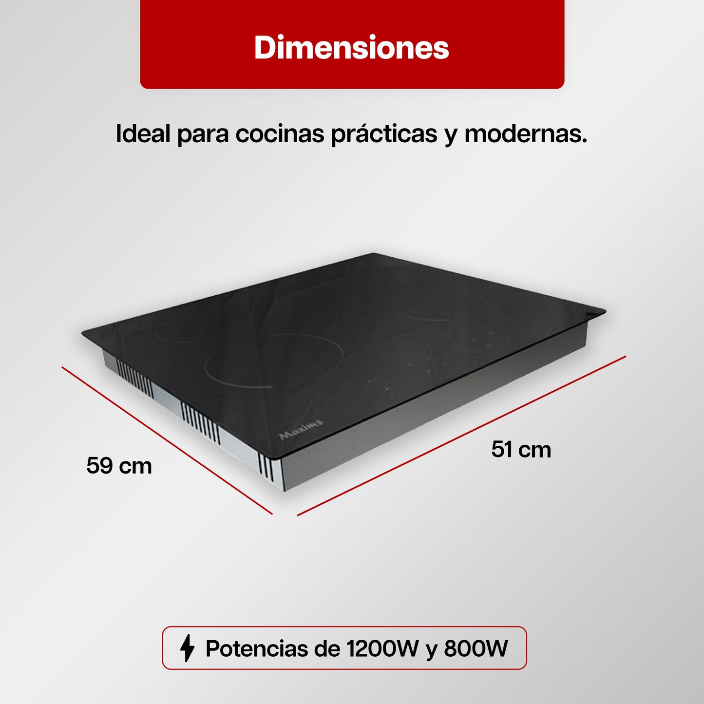 Parrilla Eléctrica 51 x 59 cm Maxims de Cristal Negro 4 Quemadores 120V