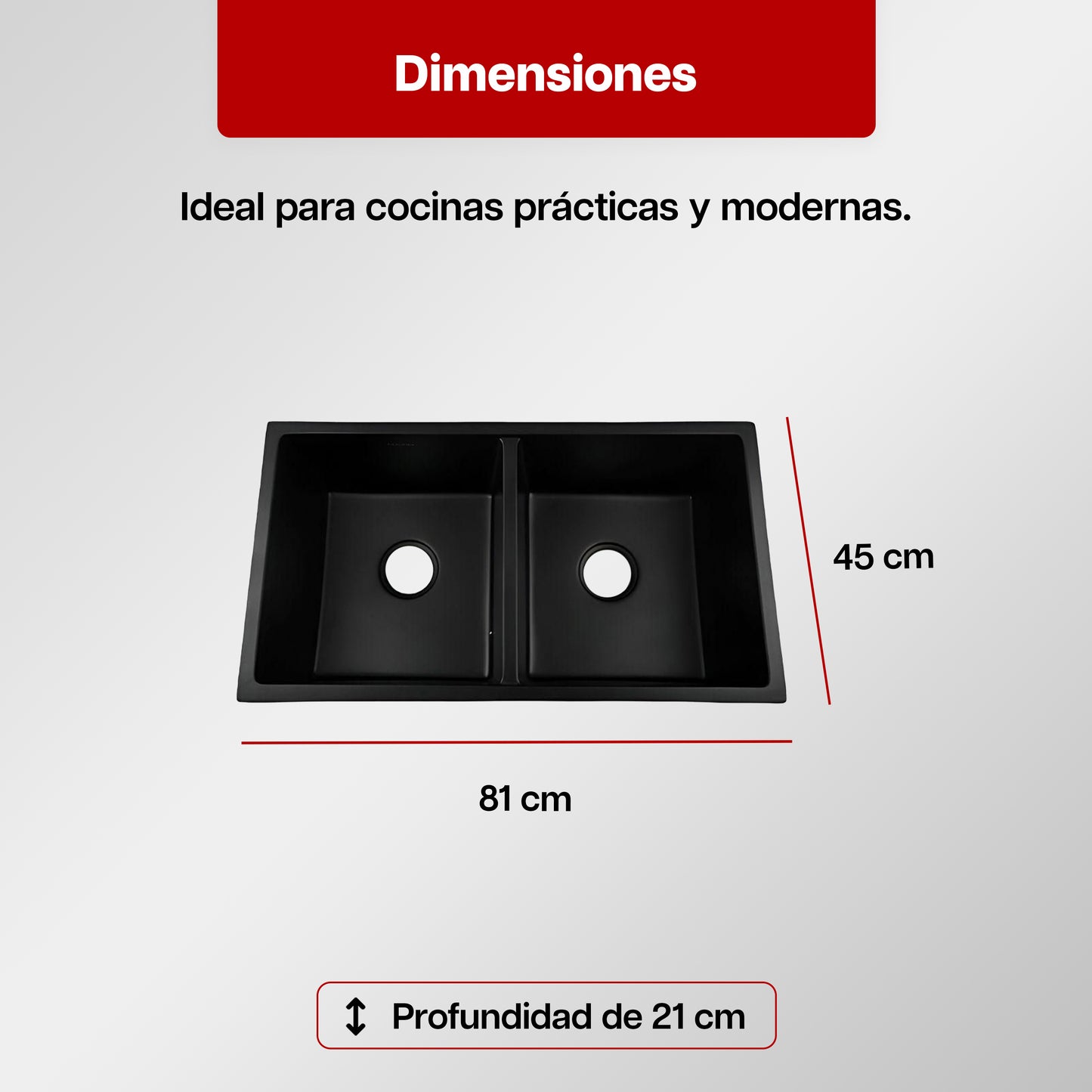 Tarja Fregadero Maxims 81x45 cm de Cuarzo Negro Mate Doble Tina