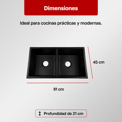 Tarja Fregadero Maxims 81x45 cm de Cuarzo Negro Mate Doble Tina