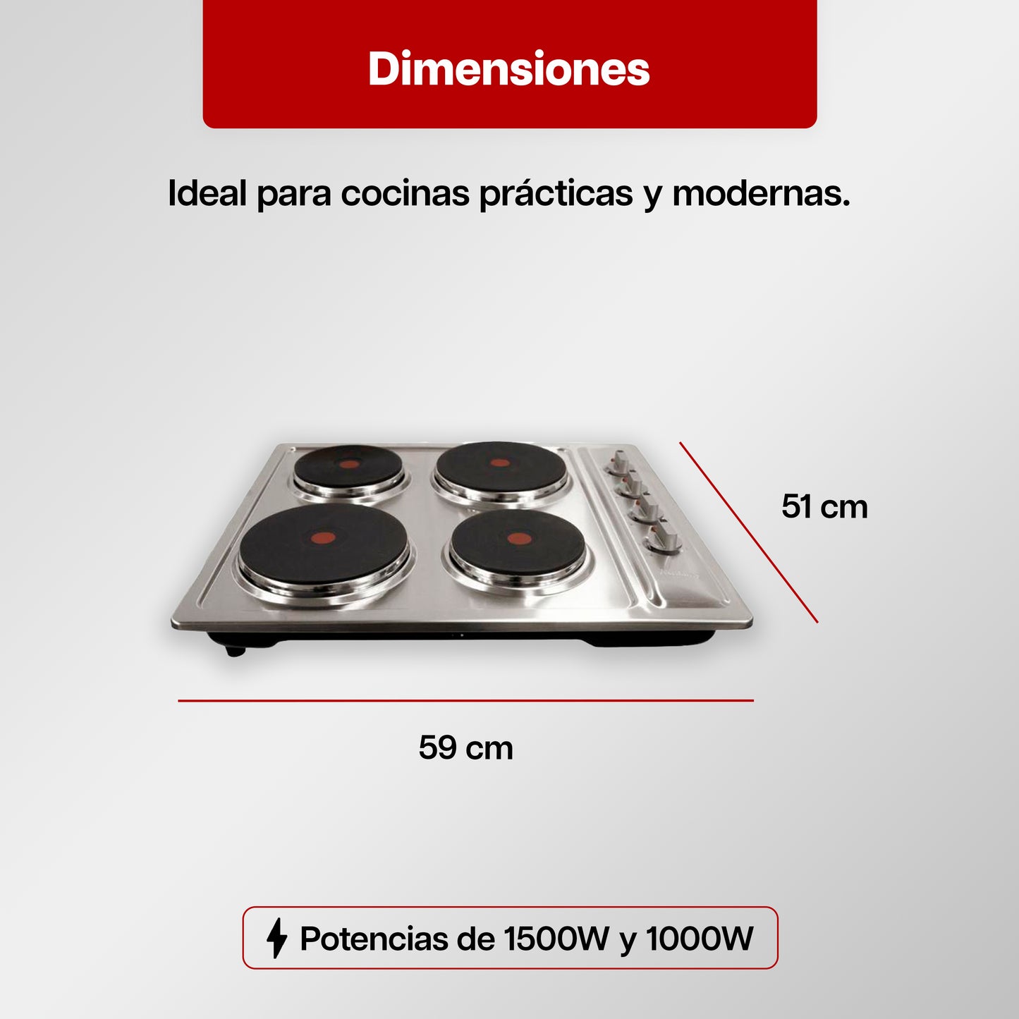 Parrilla Eléctrica 59 x 51 cm de 4 Quemadores Acero Inoxidable 110V