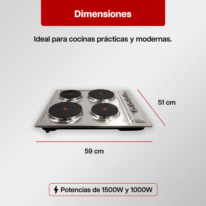 Parrilla Eléctrica 59 x 51 cm de 4 Quemadores Acero Inoxidable 110V