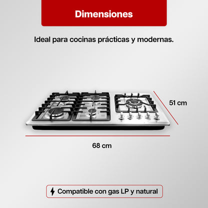 Parrilla a Gas 68 x 51 cm Maxims de 5 Quemadores Acero Inoxidable 120V