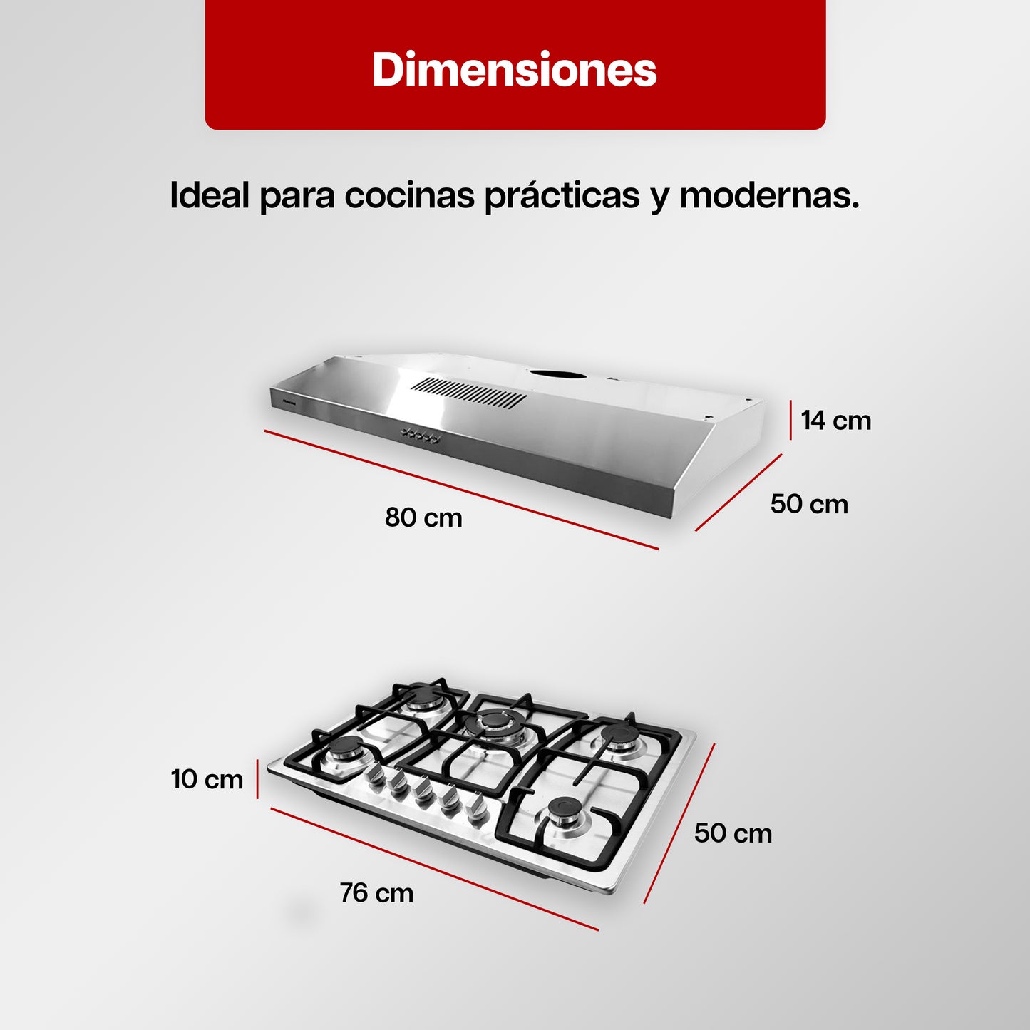 Combo Premium de Parrilla a Gas 5 Quemadores + Campana 80 cm de Acero Inoxidable
