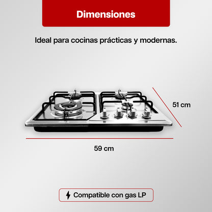 Parrilla a Gas 60 x 51 cm Empotrable Maxims Quemadores de Acero Inoxidable de 4 Quemadores de Alambron