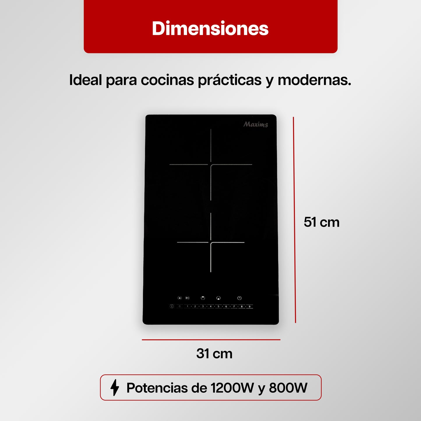 Parrilla Eléctrica 31 x 51 cm de 2 Quemadores Vitrocerámica 120V