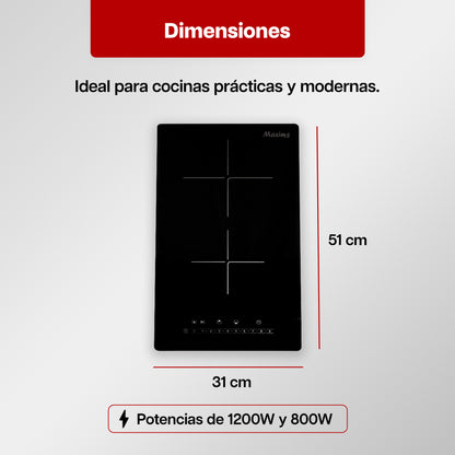Parrilla Eléctrica 31 x 51 cm de 2 Quemadores Vitrocerámica 120V
