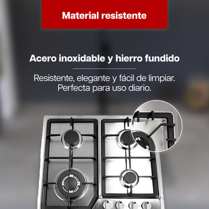 Parrilla de Gas 59 x 51 cm Maxims de Acero Inoxidable 4 Quemadores 110V de Hierro
