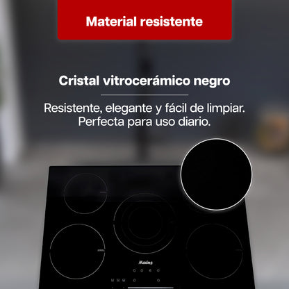 Parrilla Eléctrica 77 x 51 cm de 5 Quemadores Cristal Negro 120V