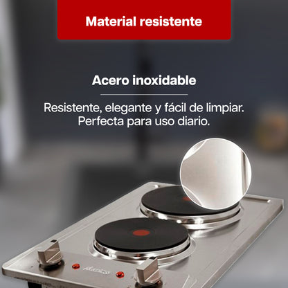 Parrilla Eléctrica 30 x 51 cm de 2 quemadores Acero Inoxidable Empotrable 1500W