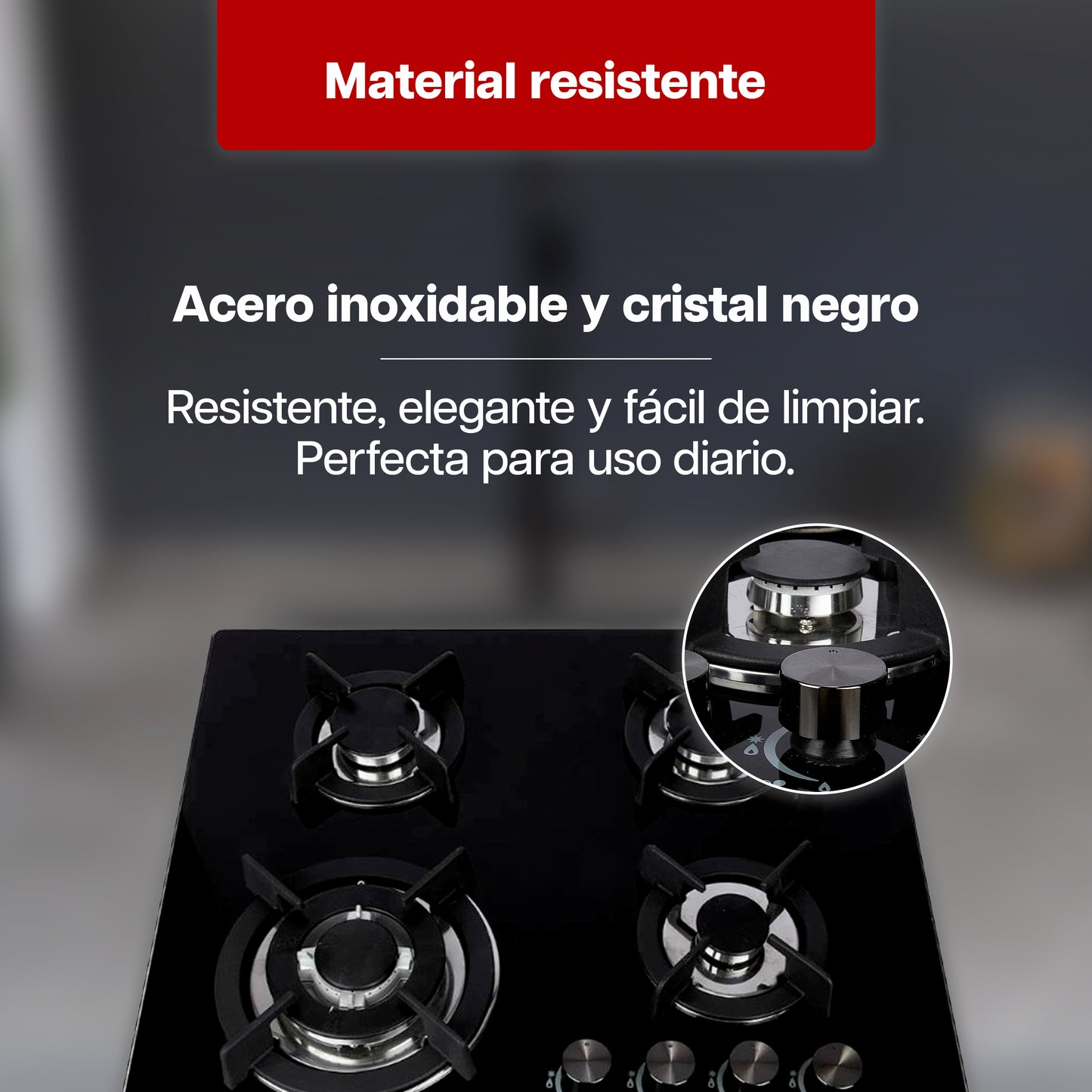 Combo Parrilla a Gas 4 Quemadores de Cristal Negro + Campana Extractora 60 cm