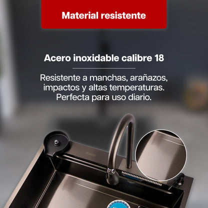 Tarja de Cocina Maxims Kit Fregadero de Cascada Acero Inoxidable con Accesorios