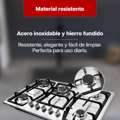 Combo Premium de Parrilla a Gas 5 Quemadores + Campana 80 cm de Acero Inoxidable