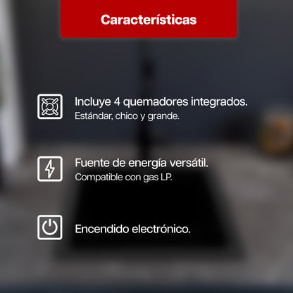 Parrilla a Gas 60 x 51 cm Empotrable Maxims Quemadores de Acero Inoxidable de 4 Quemadores de Alambron