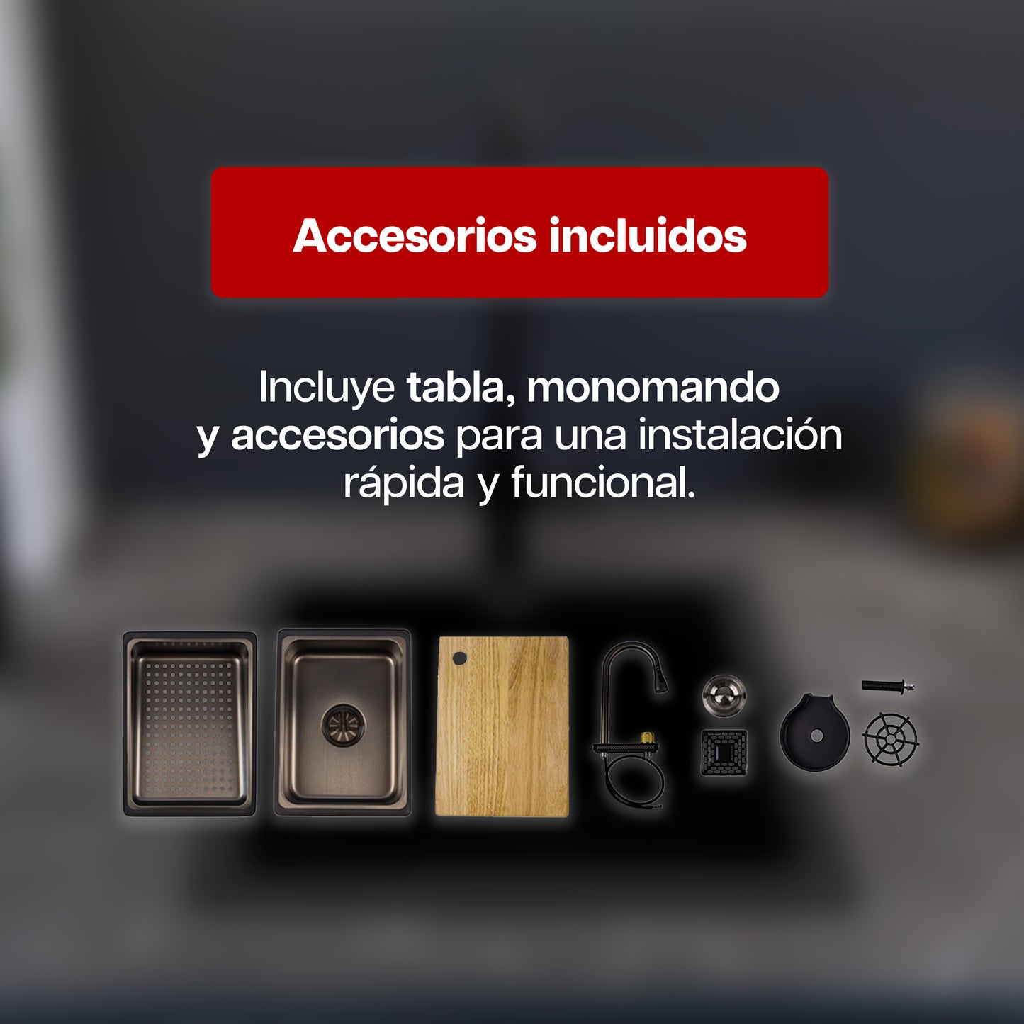Tarja de Cocina Maxims Kit Fregadero de Cascada Acero Inoxidable con Accesorios