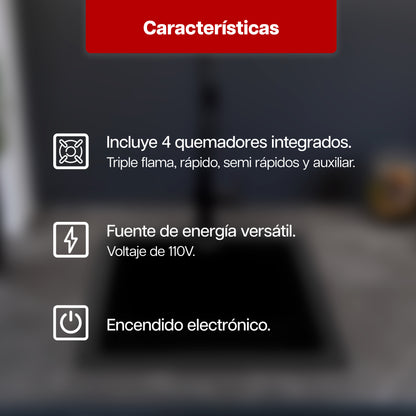 Parrilla de Gas 59 x 51 cm Maxims de Acero Inoxidable 4 Quemadores 110V de Hierro