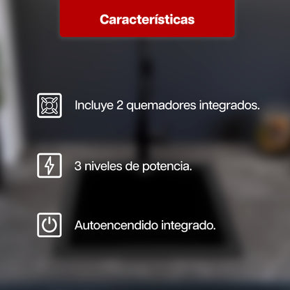 Parrilla Eléctrica 30 x 51 cm de 2 quemadores Acero Inoxidable Empotrable 1500W