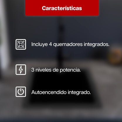 Parrilla Eléctrica 59 x 51 cm de 4 Quemadores Acero Inoxidable 110V