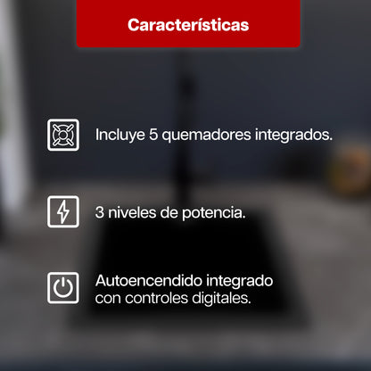 Parrilla Eléctrica 77 x 51 cm de 5 Quemadores Cristal Negro 120V