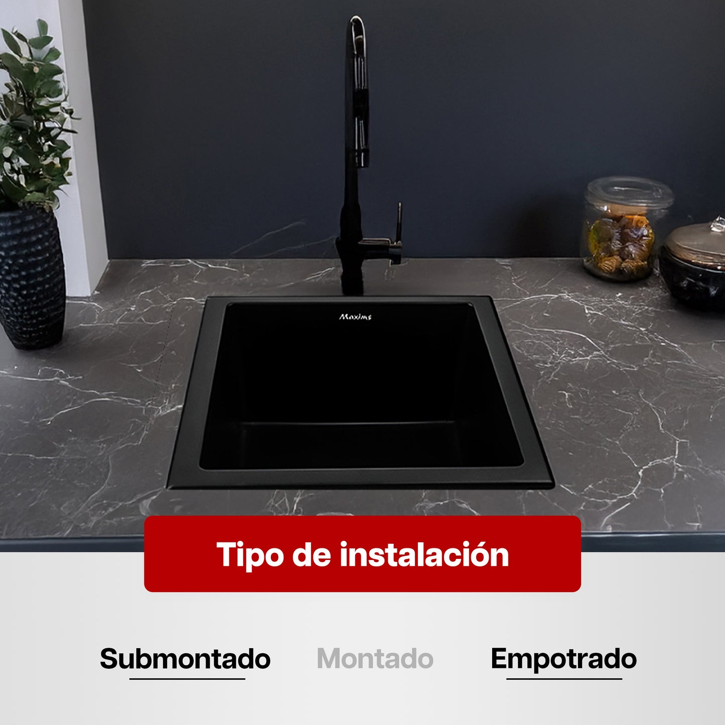 Tarja Fregadero Maxims 46x41 cm de Cuarzo Negro Mate