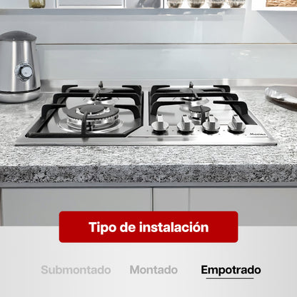 Parrilla de Gas 59 x 51 cm Maxims de Acero Inoxidable 4 Quemadores 110V de Hierro