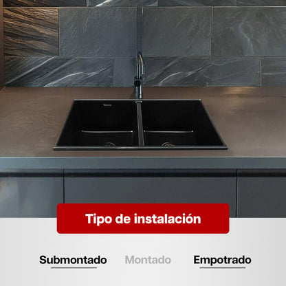 Tarja Fregadero Maxims 81x45 cm de Cuarzo Negro Mate Doble Tina
