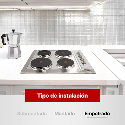 Parrilla Eléctrica 59 x 51 cm de 4 Quemadores Acero Inoxidable 110V