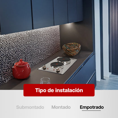 Parrilla Eléctrica 30 x 51 cm de 2 quemadores Acero Inoxidable Empotrable 1500W