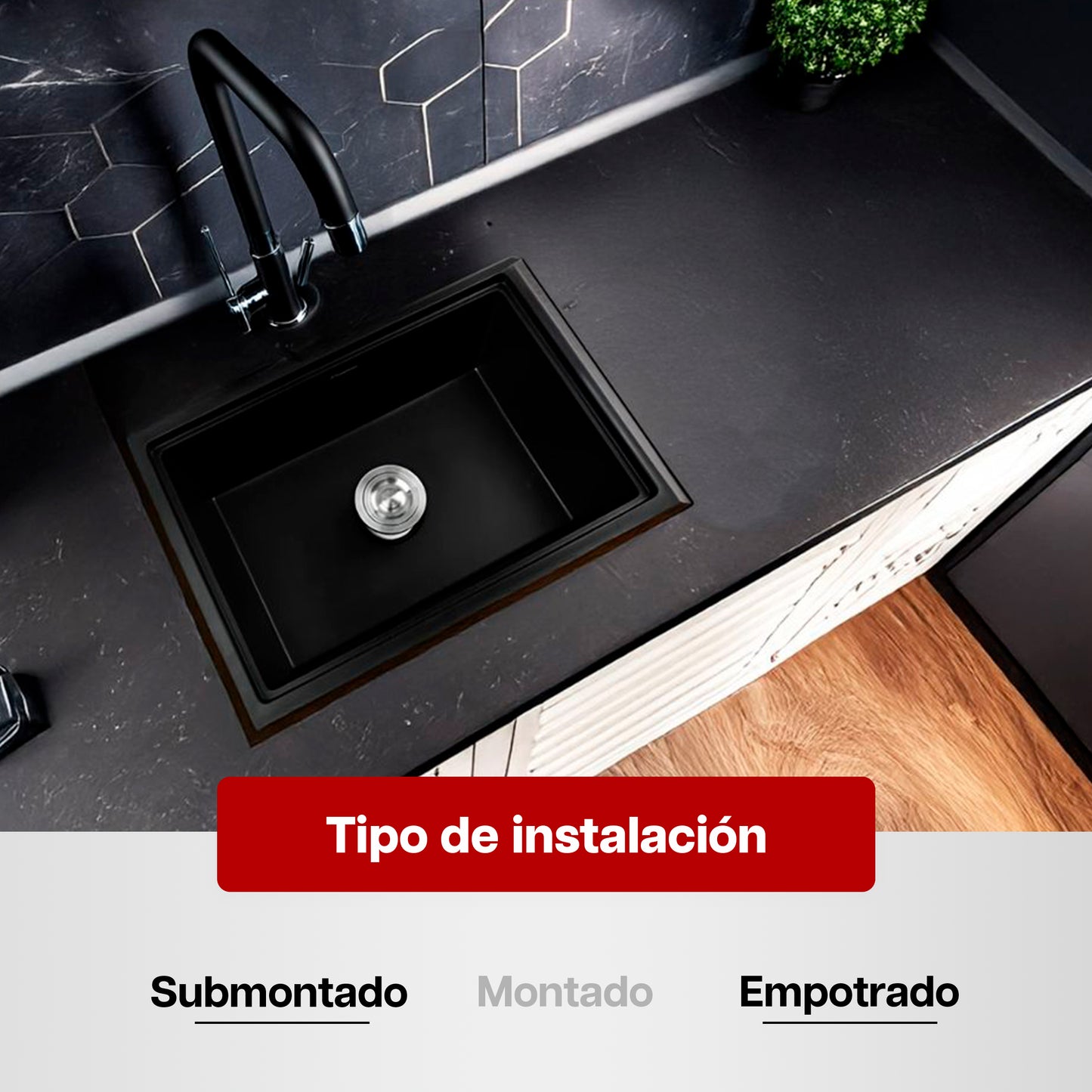 Tarja Fregadero Maxims 65x45 cm de Cuarzo Negro Mate