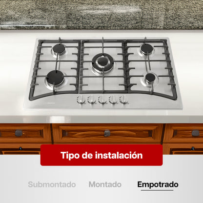 Parrilla Maxims 86 x 51 cm a Gas de Acero Inoxidable 5 Quemadores LP 120V