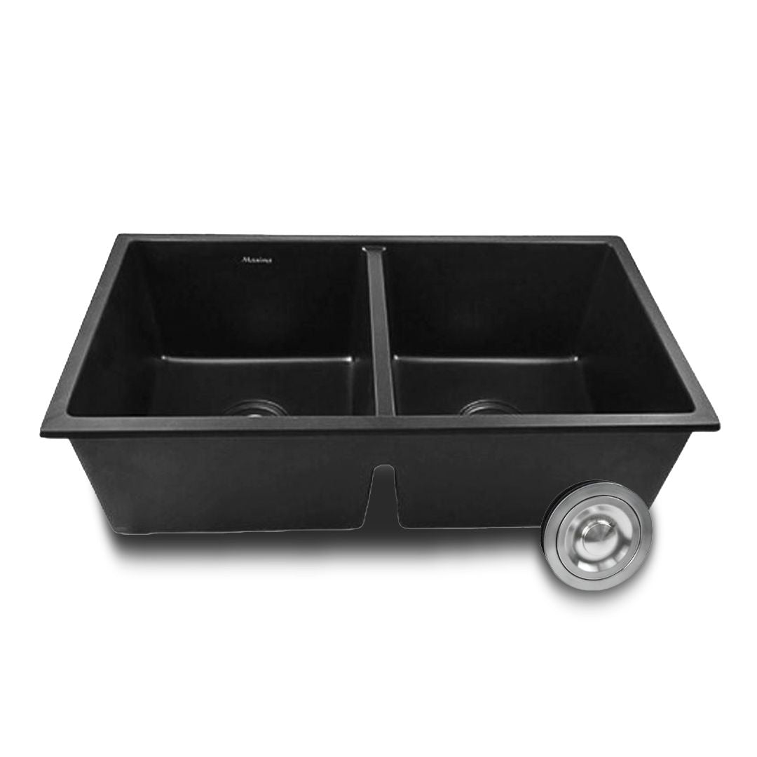 Tarja Fregadero Maxims 81x45 cm de Cuarzo Negro Mate Doble Tina