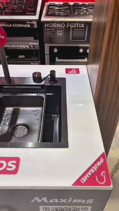 Tarja de Cocina Maxims Kit Fregadero de Cascada Acero Inoxidable con Accesorios